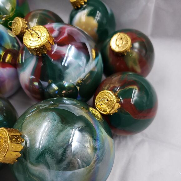 Vintage Glass Ball Christmas Ornament Lot of 11 Swirl Red Green Gold Iridescent - Picture 12 of 16